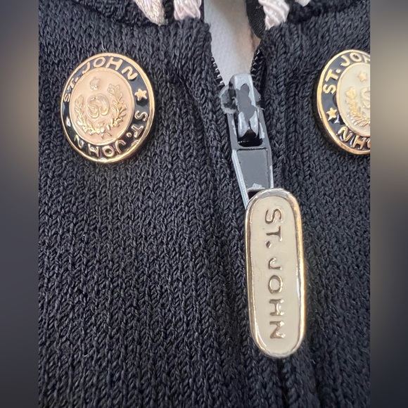 St John Santana Knit Embroidered Jacket Zip Front in Black Signature Hardware - Picture 4 of 17